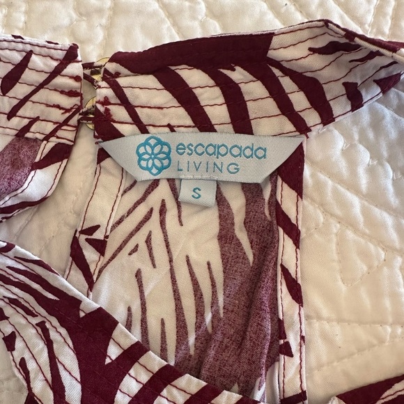 Women's Sleeveless Palm Print Top - Burgundy and White - Picture 3 of 6